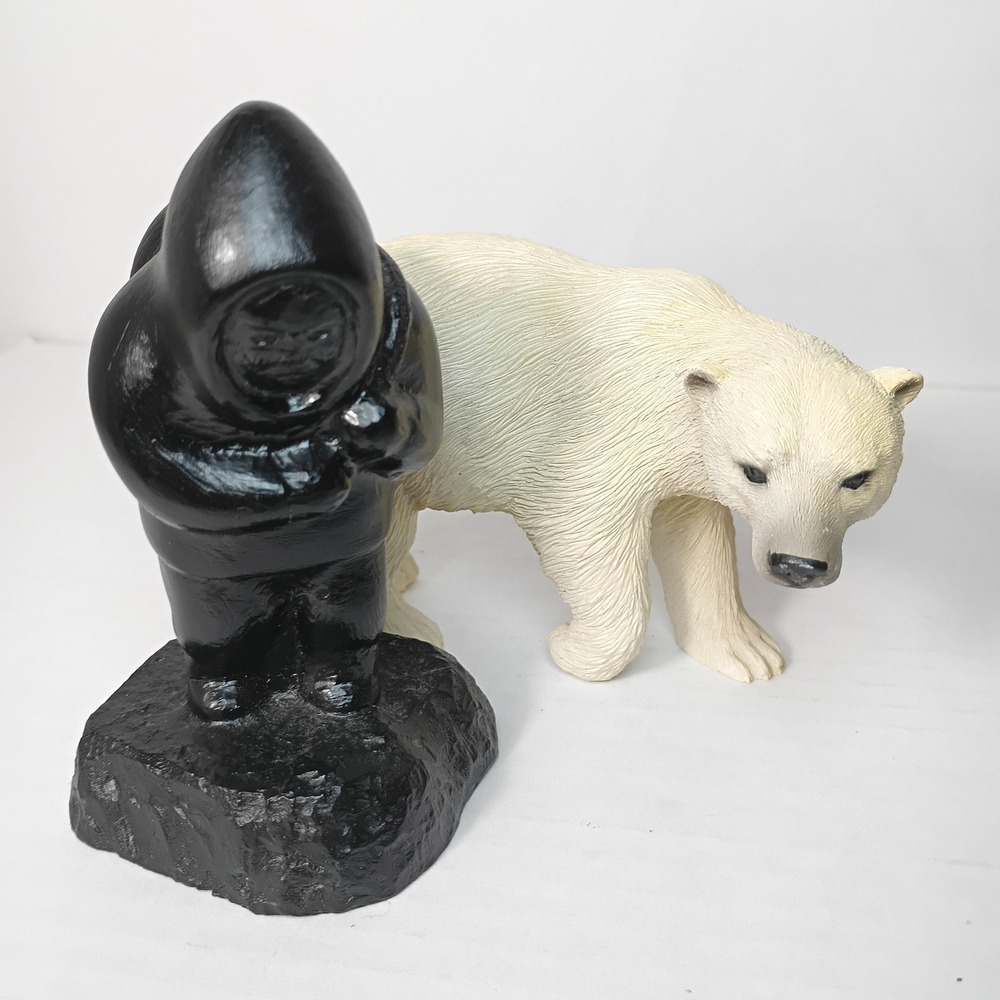 Vintage Boma Canada Inuit Eskimo Seal Hunter & Polar Bear Figurine Art Sculpture
